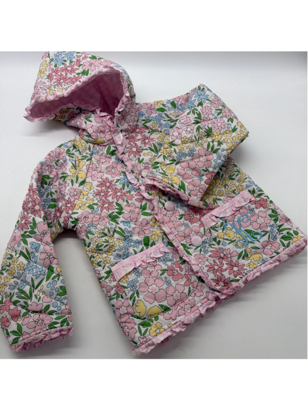 Sweet La Rose Floral Quilted Jacket, Size 3T, Monogram ‘K’